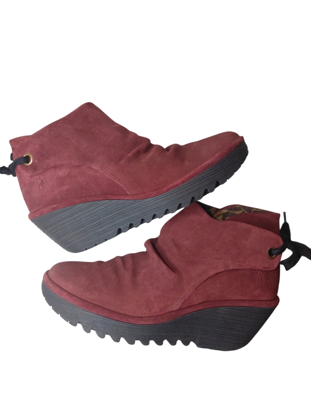 Fly London Burgundy Suede Wedge Ankle Boots Women's Size 12